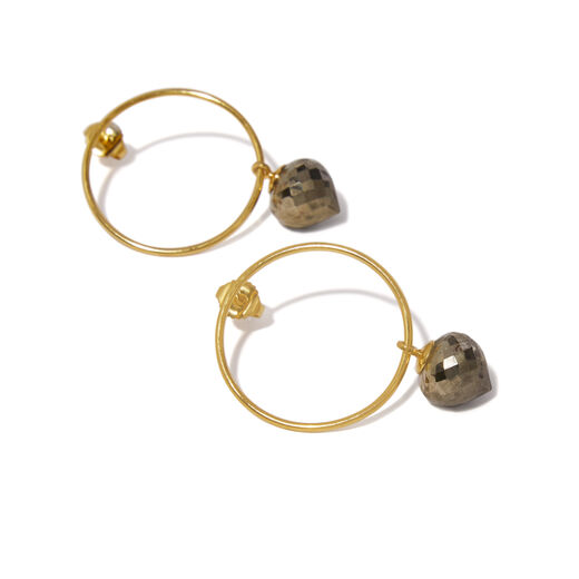 Black pyrite circle drop earrings by Mounir